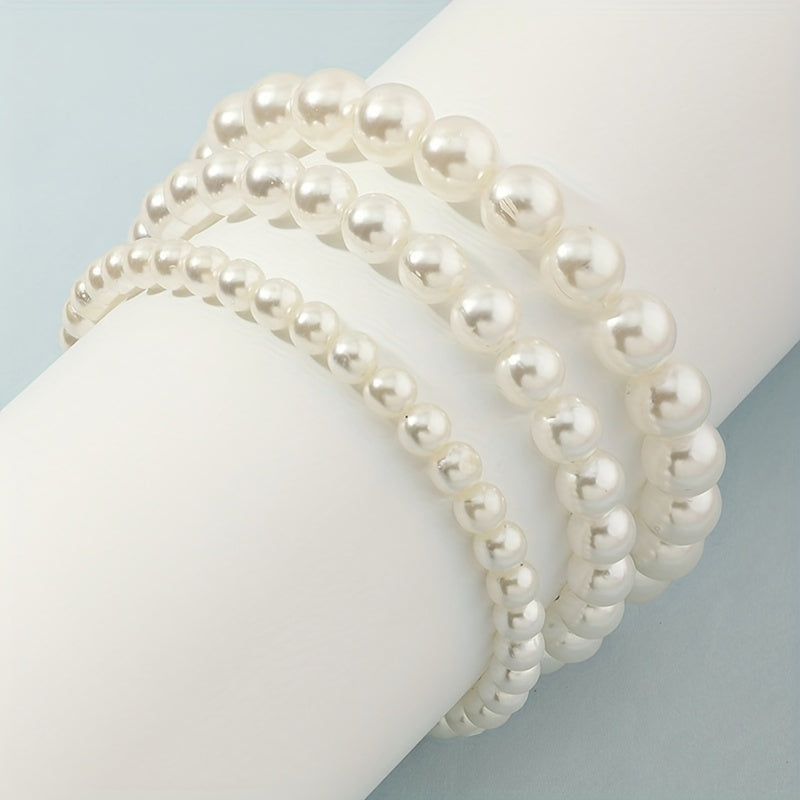 3pcs Girls Faux Pearl Beaded Bracelet Birthday Gift