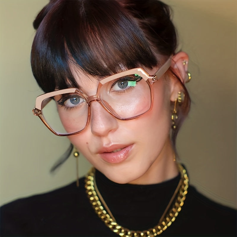 Geometric Clear Lens Glasses Block Spectacles Frame for Women Girls