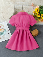 Girls' Button Down Belted Dress Kids Clothing