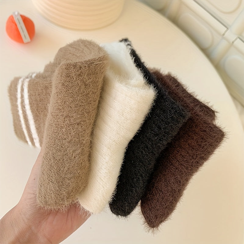 Warm Striped Fuzzy Socks - Mid Tube Women's Stockings