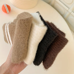 Warm Striped Fuzzy Socks - Mid Tube Women's Stockings