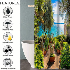 Seaside Garden Shower Curtain 3D Landscape with 12 Hooks
