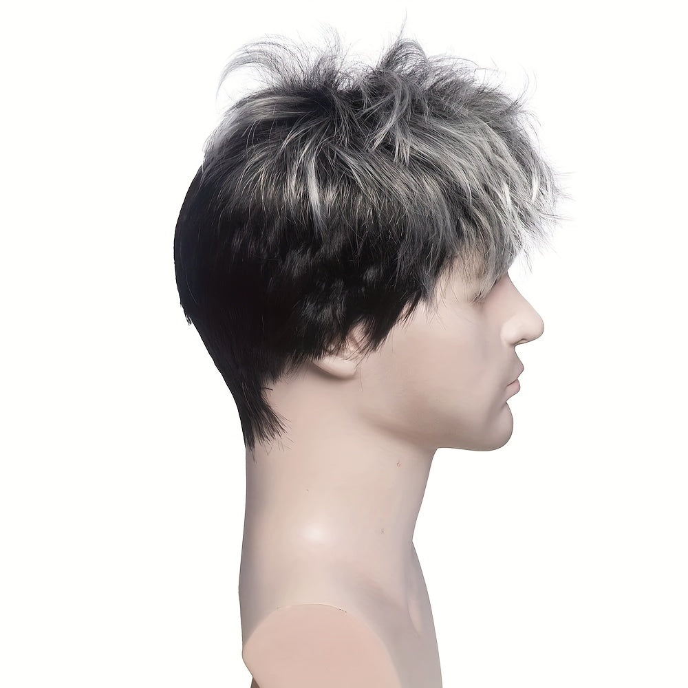 Men Short Straight Wig Heat Resistant Synthetic Male Natural Head