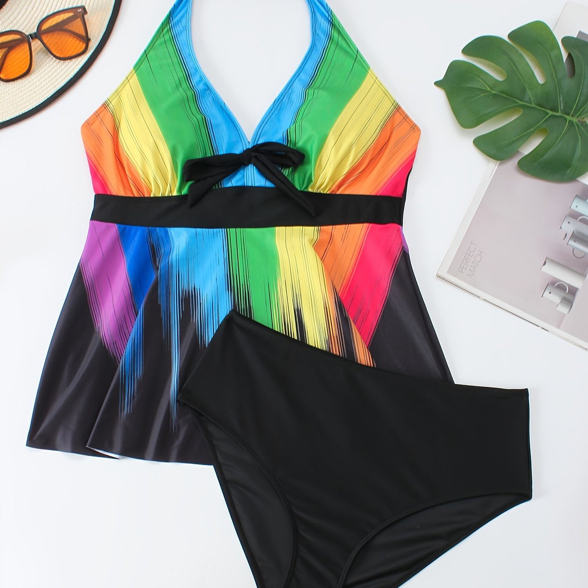 Rainbow Striped Tankini Set