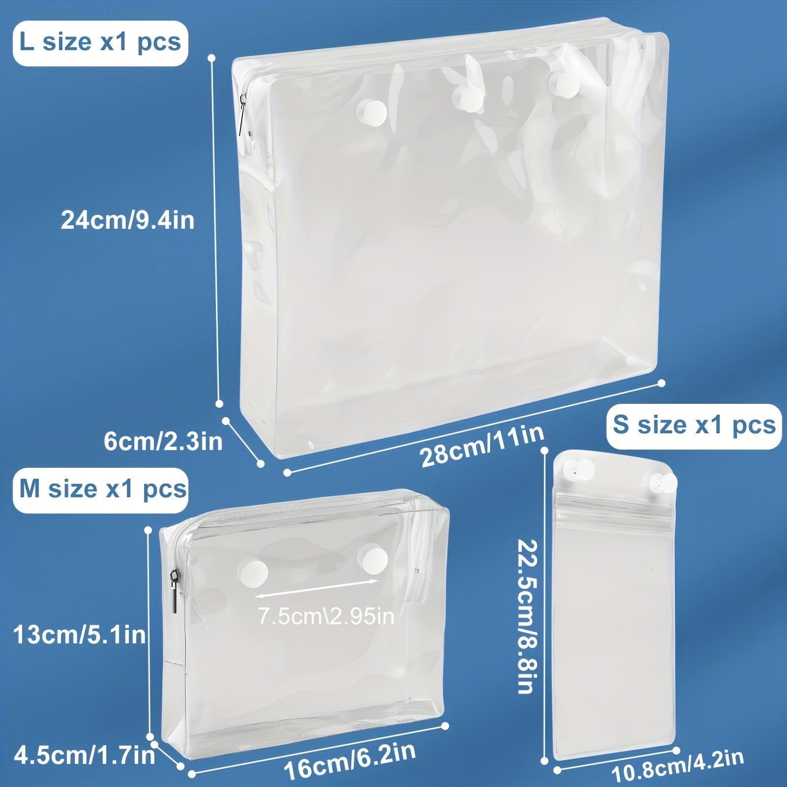 3 Clear Inner Bags for Rubber Beach Bag Organizer