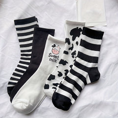 5 Pairs Cartoon Cow Print Socks Women's Stockings