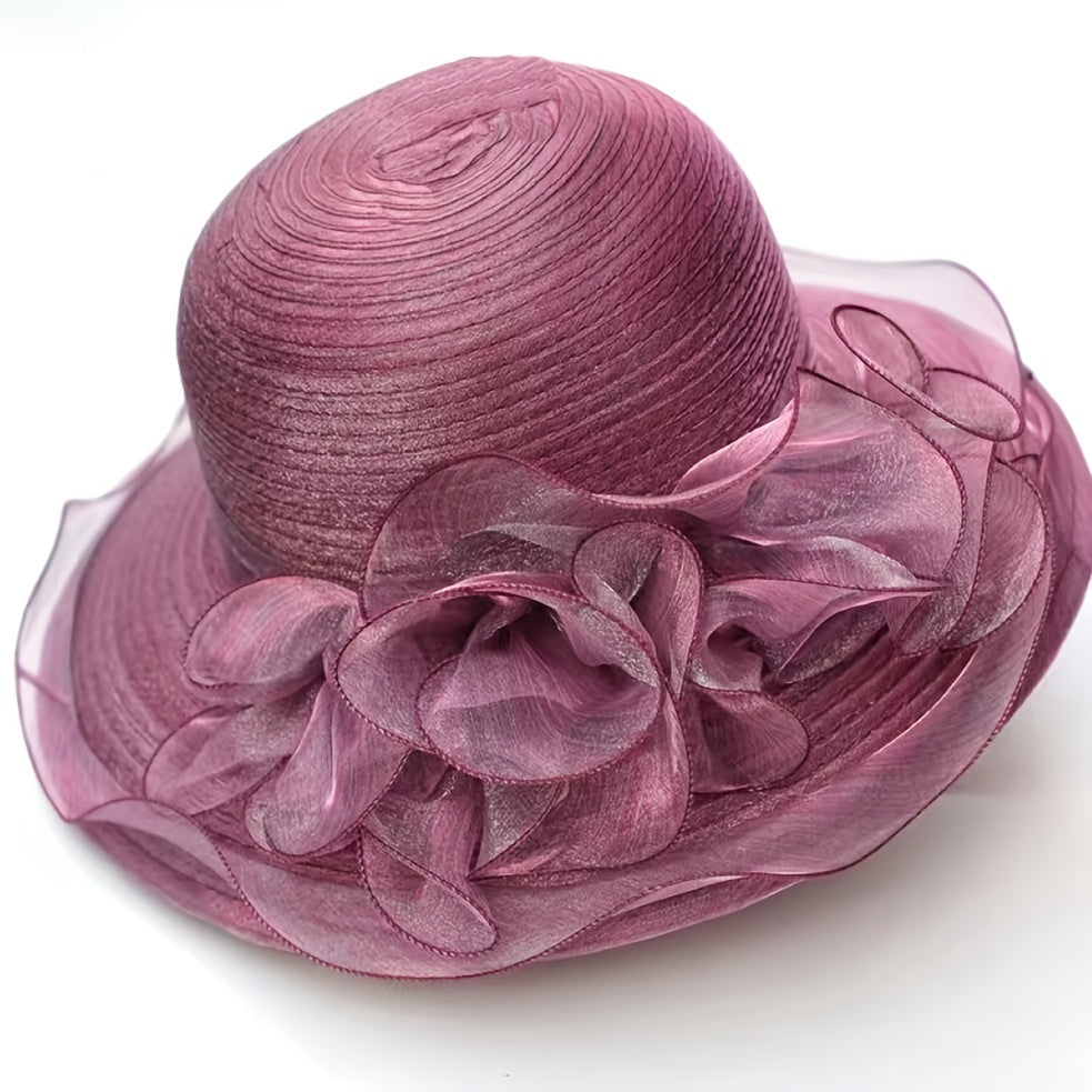 Sunscreen Organza Bucket Hat Flower Decor Lace Derby Hat