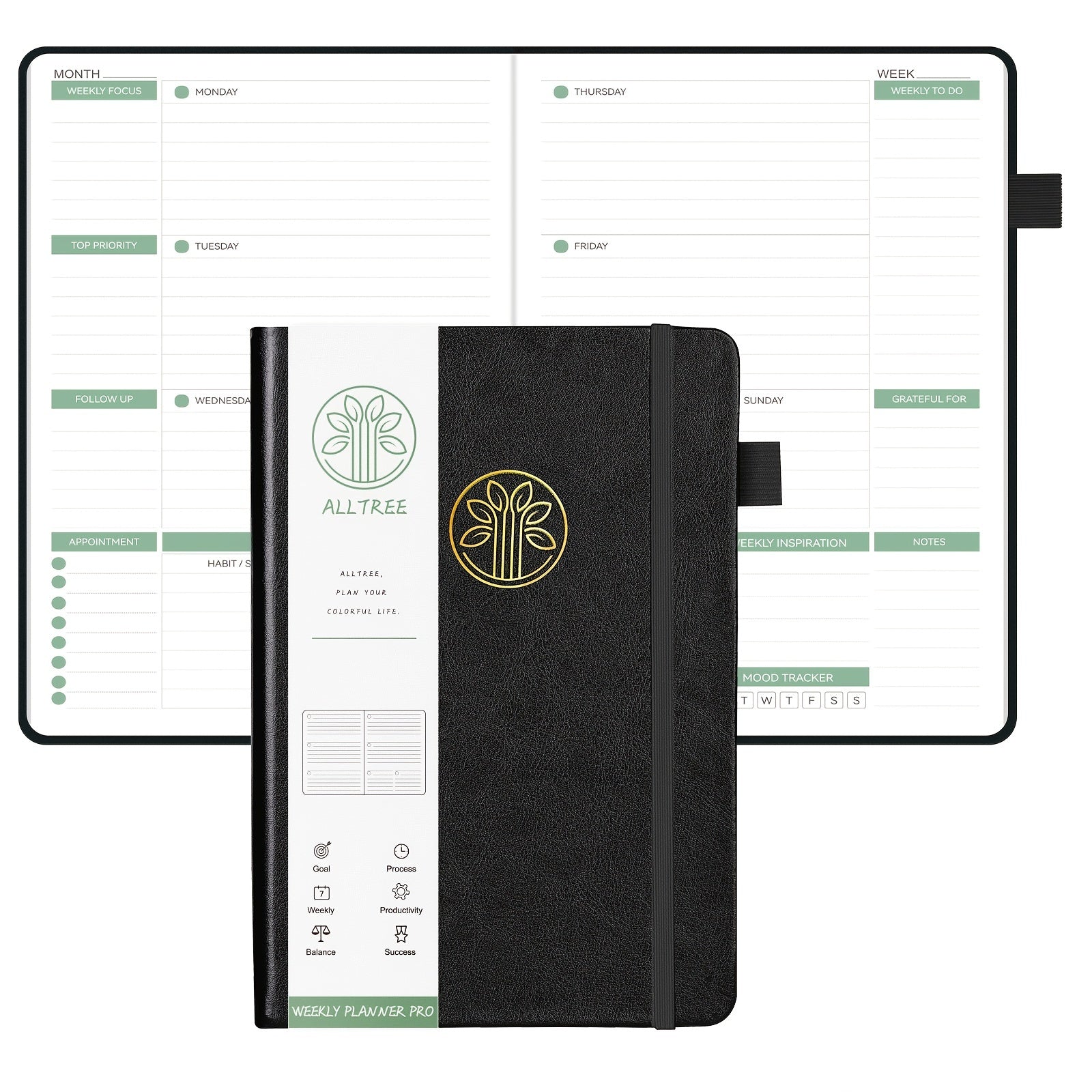 Undated Weekly & Monthly Planner Hardcover Notebook