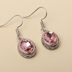 Ethnic Style Oval Glass Hook Earrings for Women