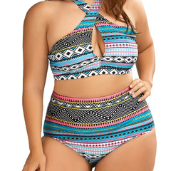  Ethnic Print Halter Neck High Waist Bikini Set