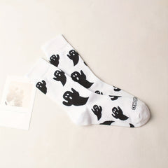 2 Pairs Cartoon Ghost Socks & Funny Halloween Crew Socks Women's Stockings