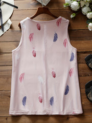  Colorblock Feather Print V-Neck Tank Top