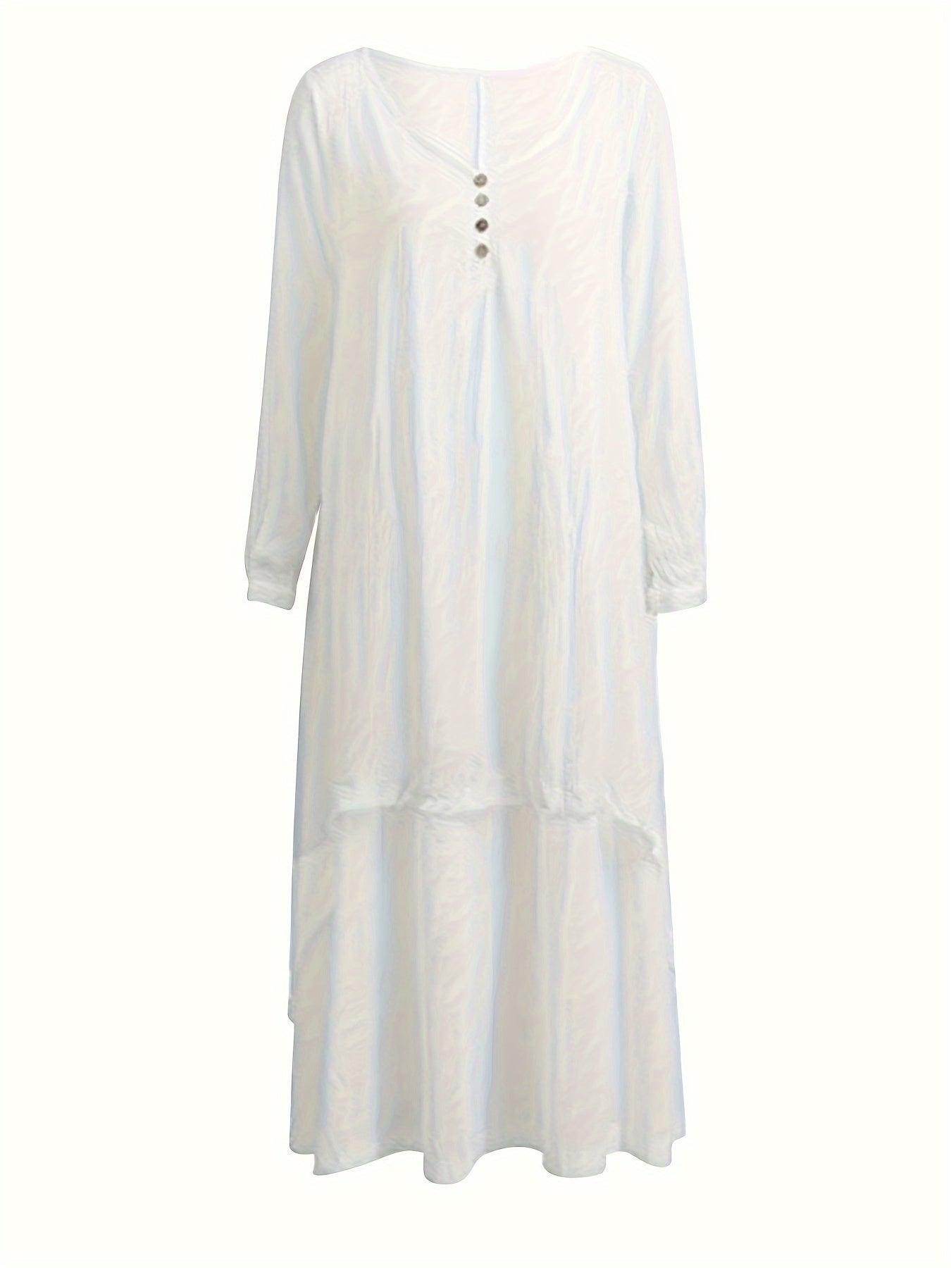  Solid Button Decor V Neck Maxi Dress