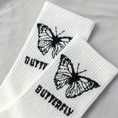 6 Pairs Butterfly Print Mid Tube Socks Women's Stockings