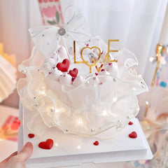 Artificial Diamond Beige Pearl Cake Decoration
