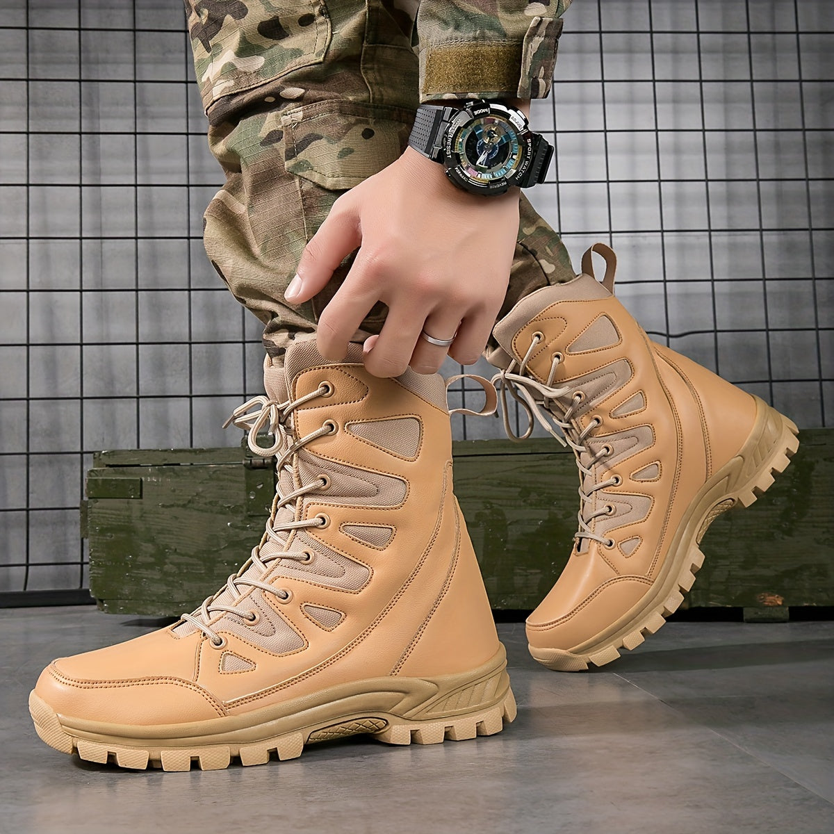 Boy's Waterproof High Top Tactical Work Boots for Hiking