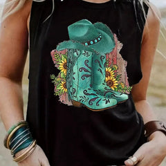 Cowboy Boots Print Sleeveless Tank Top