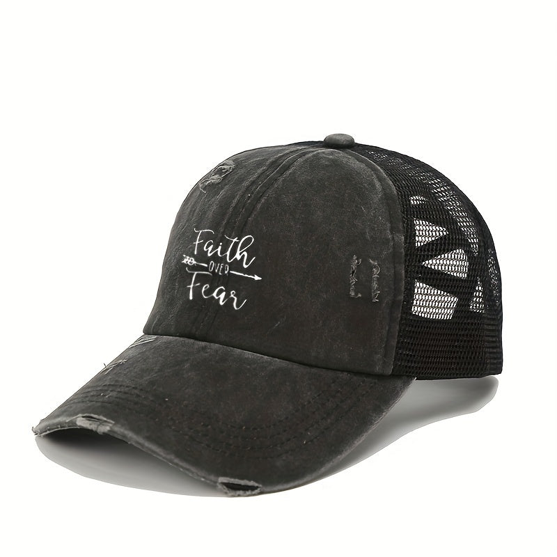 Distressed Ponytail Trucker Hat Baseball Cap