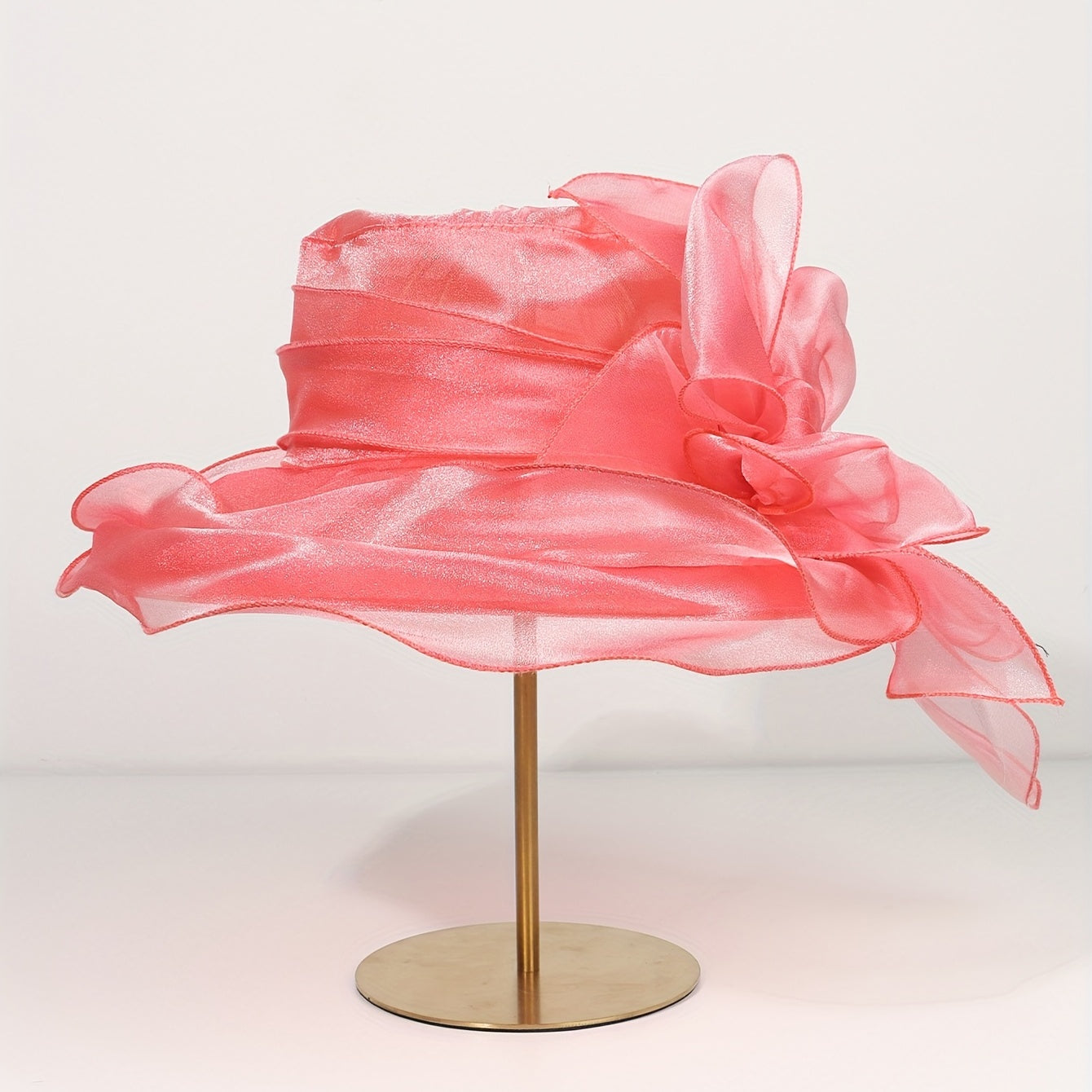 Watermelon Red Organza Sun Hat Mesh Breathable Derby Hat
