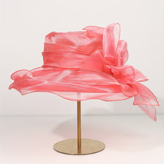 Watermelon Red Organza Sun Hat Mesh Breathable Derby Hat