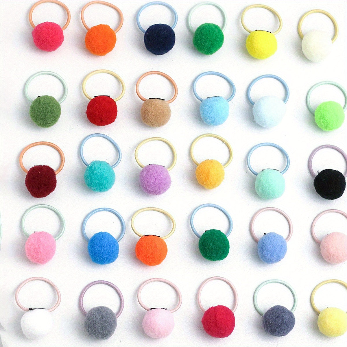 30pcs Plush Ball Decor Hair Tie Solid Hair Rope Elastic Ponytail Holder
