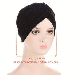 Solid Embossed Turban Cap Elastic Pleated Head Wraps Lightweight Beanie