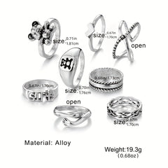 8pcs Punk Style Stacking Rings Teddy Bear Heart Mix Match Daily Outfits Party