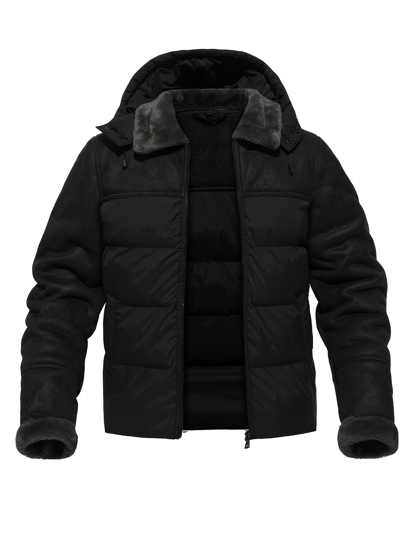 Men's Plush Hooded Jacket Thermal Warm Coat