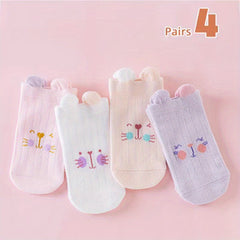 4 Pairs Boys Cartoon Animal Ankle Socks Soft Comfortable