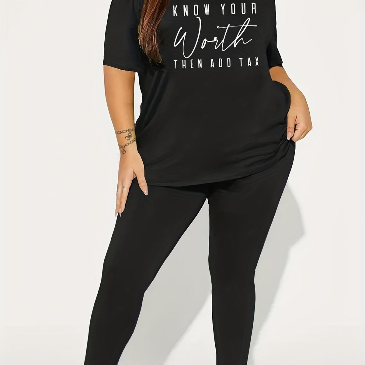  Slogan Print Tee & Leggings Set