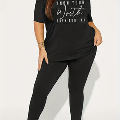  Slogan Print Tee & Leggings Set