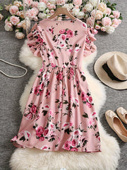 Women's Floral Ruffle Sleeve Dress