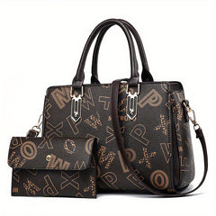 2pc Tote Bag Clutch Purse Set Textured Shoulder Bag Versatile Commuter Bag
