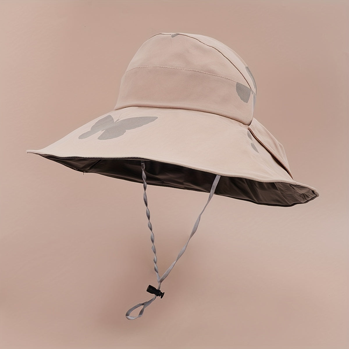Butterfly Print Wide Brim Bucket Hat UV Protection