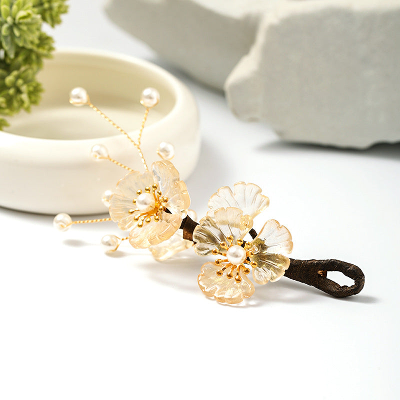 Chinese Flower Hair Clips Faux Pearl Vintage Barrettes