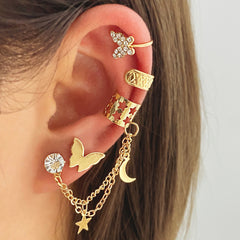 4 Pcs Chain Faux Diamond Butterfly Ear Studs