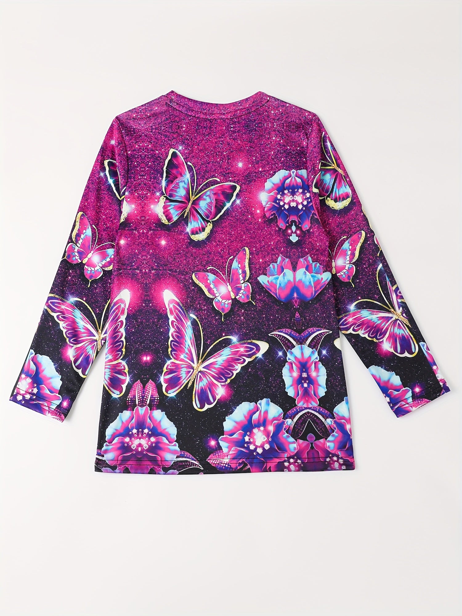 Sequin Butterfly Night Effect Print T shirt Girls' 3D Print Tees For Party