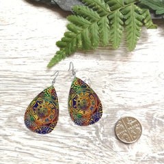Boho Patterned Leather Teardrop Earrings for Men