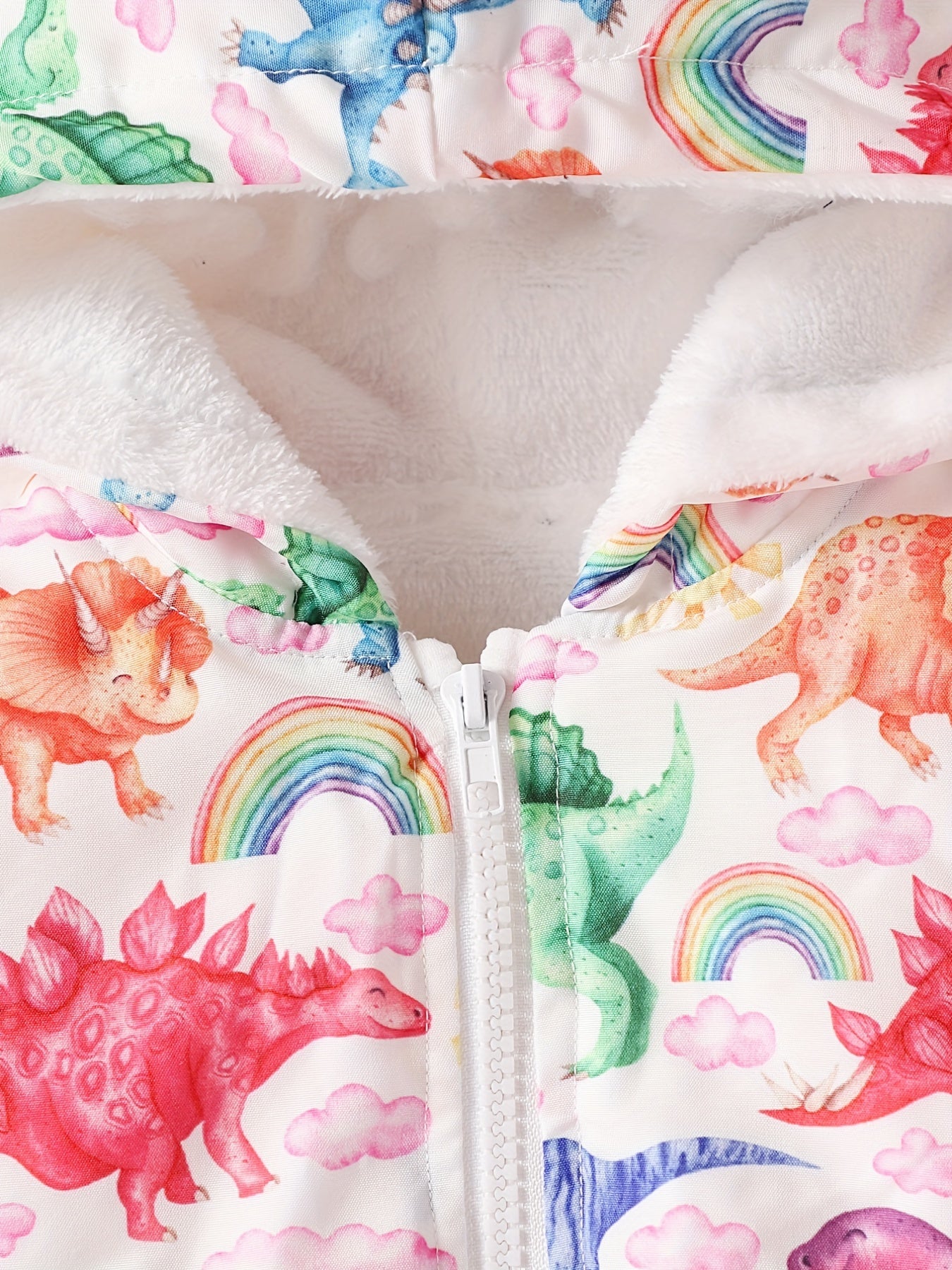 Baby Girl's Plush Hooded Coat Cartoon Dinosaur Jacket Top