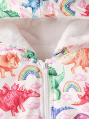 Baby Girl's Plush Hooded Coat Cartoon Dinosaur Jacket Top