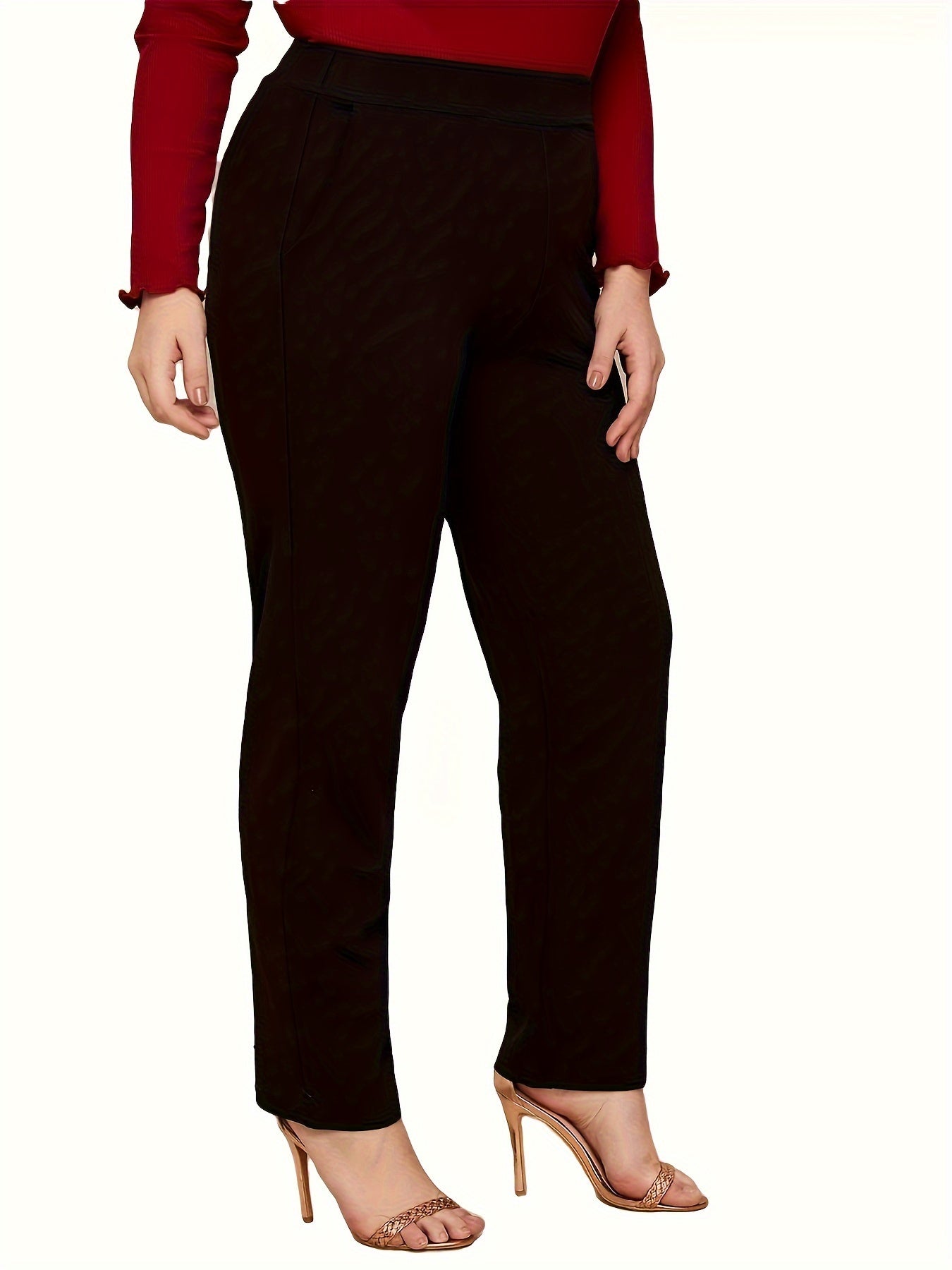 Women's Plus Solid High Rise Medium Stretch Straight Leg Trouser