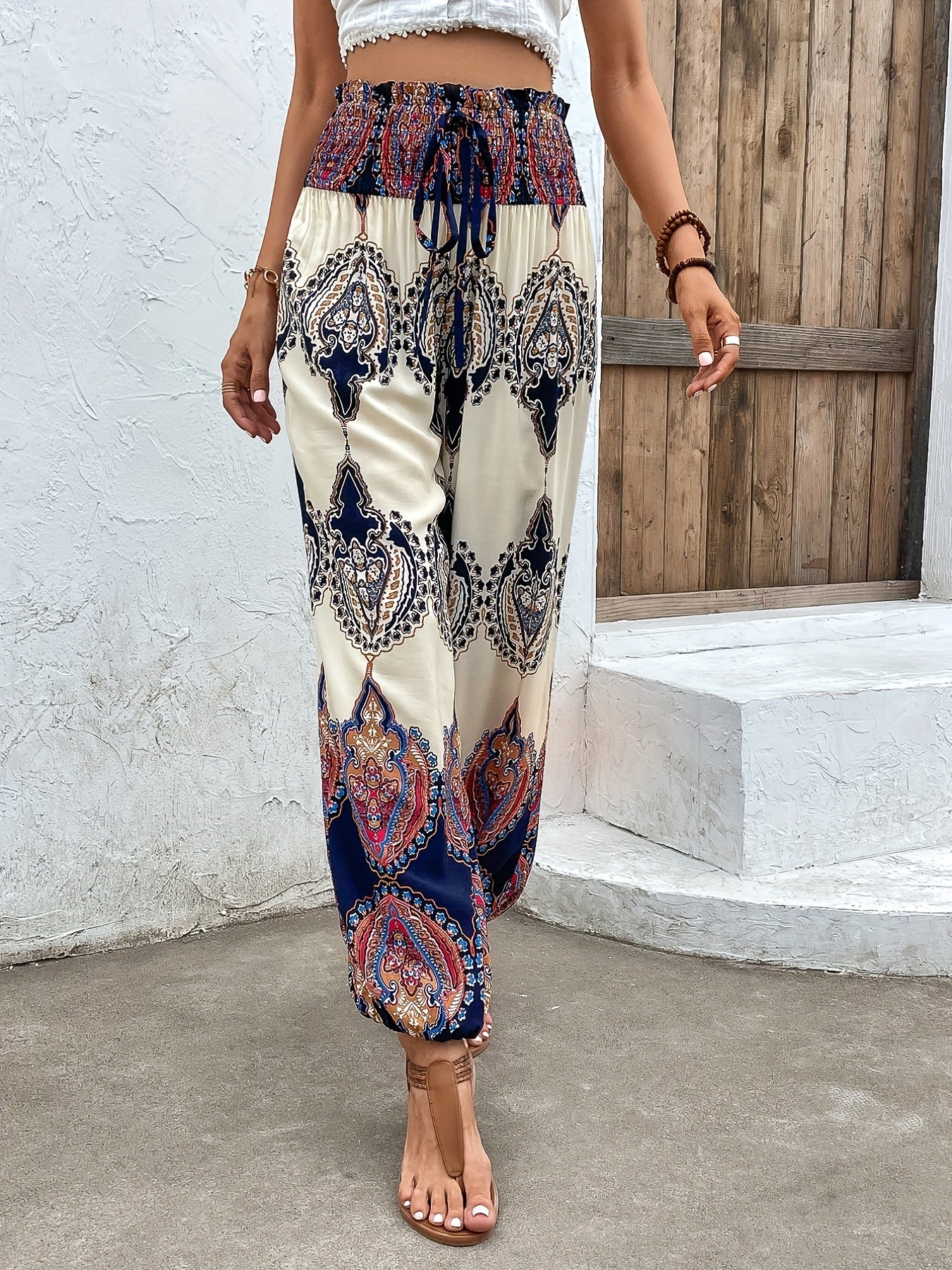 Tribal Print Elastic Waist Pants for Women