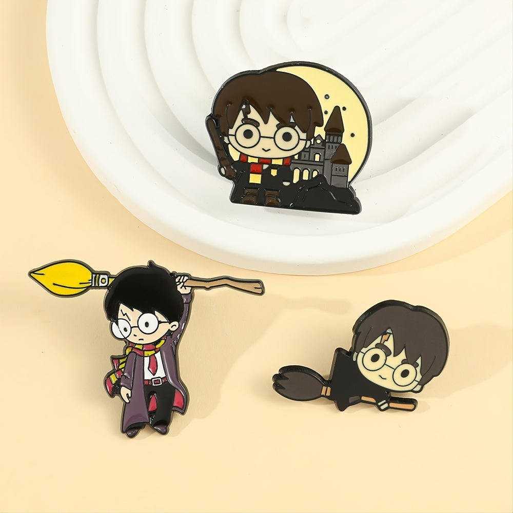 Creative Boy Brooch Glasses Broom Enamel Pin Oil Dripping Badge