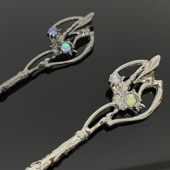 2pcs Vintage Alloy Moonstone Hairpin, Chinese Style Chignon Hair Accessories