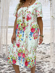  Women's Floral Print Round Neck Dress