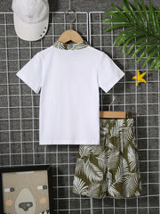 Boys Leaves Print Polo Shirt & Shorts Set Kids Summer Clothes