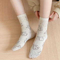 Dog Pattern Socks Soft Mid Tube Stockings Women's Hosiery