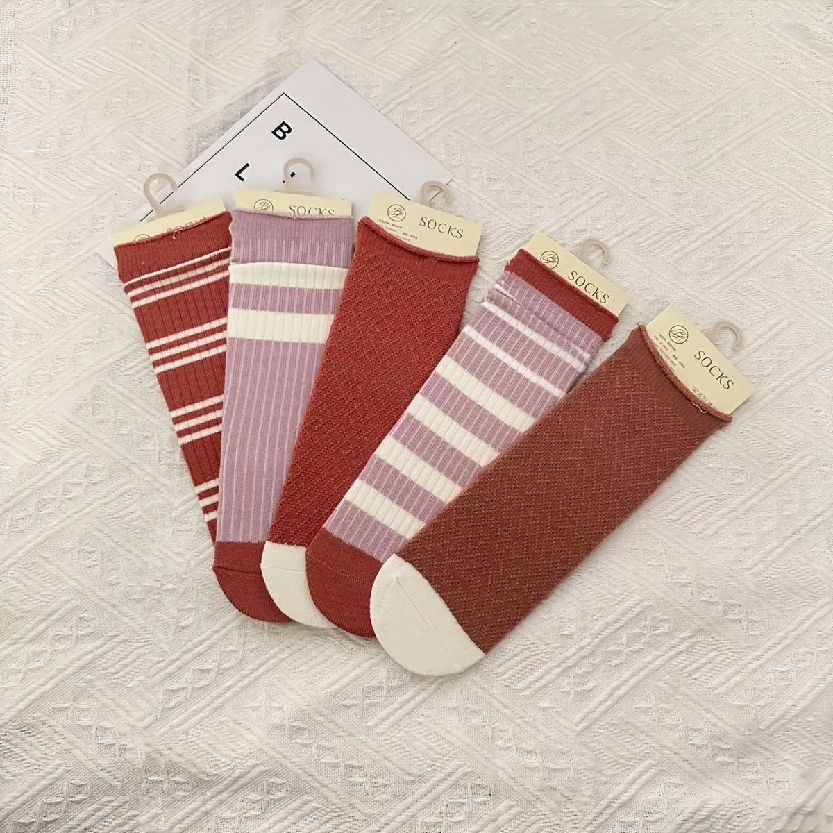 3 Pairs Striped Floor Socks Warm Mid Tube Women's Stockings