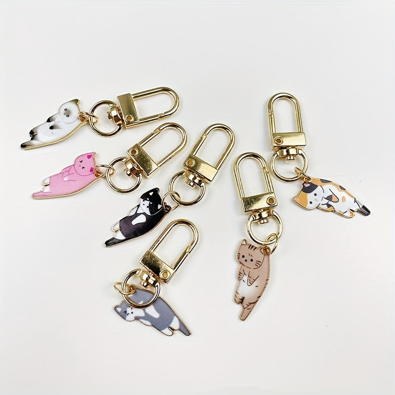 6pcs Cartoon Kitten Enamel Keychain Animal Key Ring Cat Mom Gift