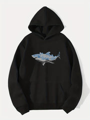 Shark Print Hoodie for Men Casual Graphic Pullover Sweatshirt
